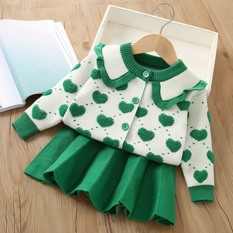 Pull tricoté en velours granulaire pour bébé fille, nouvelle édition coréenne, petit cœur, ensemble de jupe, automne/hiver 2023_voghion.com