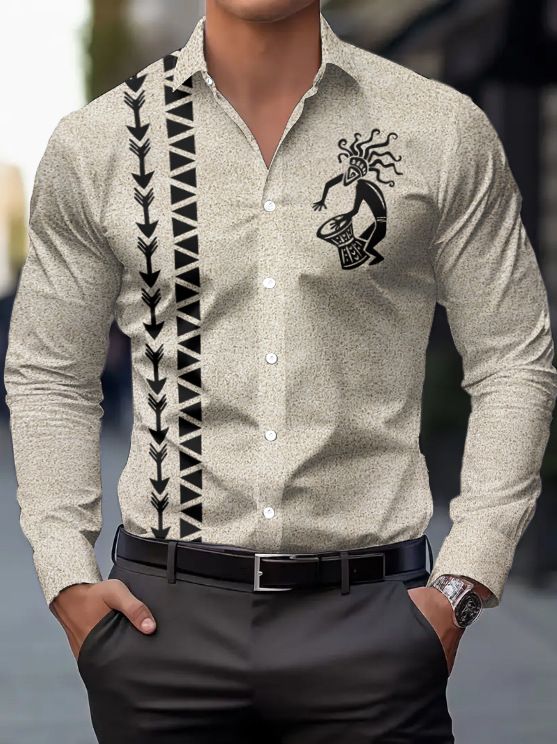 Men's Long Sleeved Shirt Cross Border Popular Ethnic Style Element Design Spring And Autumn Casual Shirt 2025 New Style_voghion.com