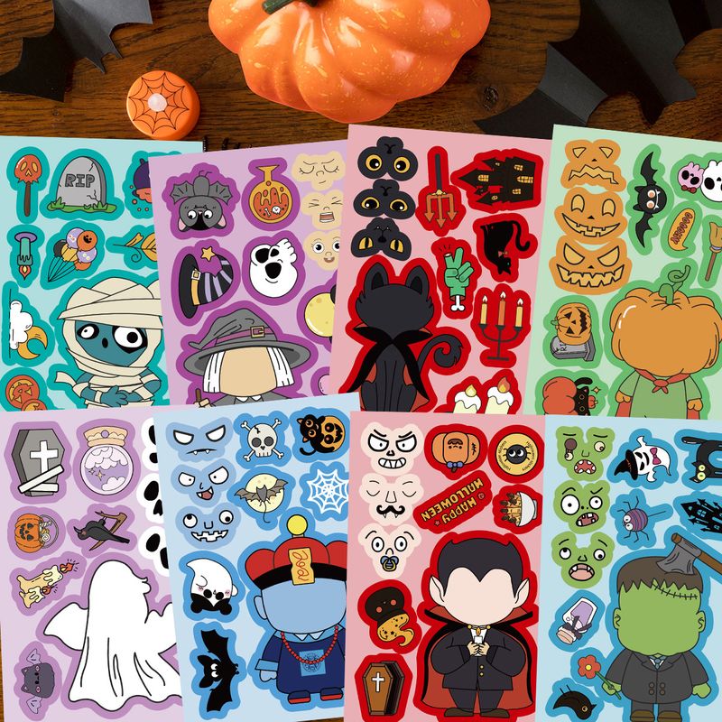 Stickers 8 Piece Halloween Series Face Changing Stickers Children's Educational DIY Toy Puzzle Stickers Stationery Stickers Wholesale_voghion.com