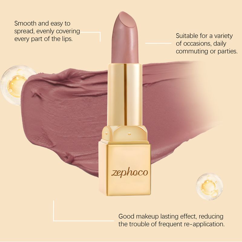 zephoco Metallic Cream Lipstick Nude Pink Moisturizing Coloring Glossy Smooth Lip Plumping Daily Makeup_voghion.com