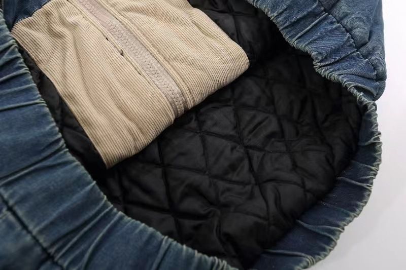 Men's Clothing Retro Denim Stitching Embroidery Stand Collar Jacket Cotton Coat Men And Women Autumn And Winter New Trendy Couple Quilted Jacket_voghion.com
