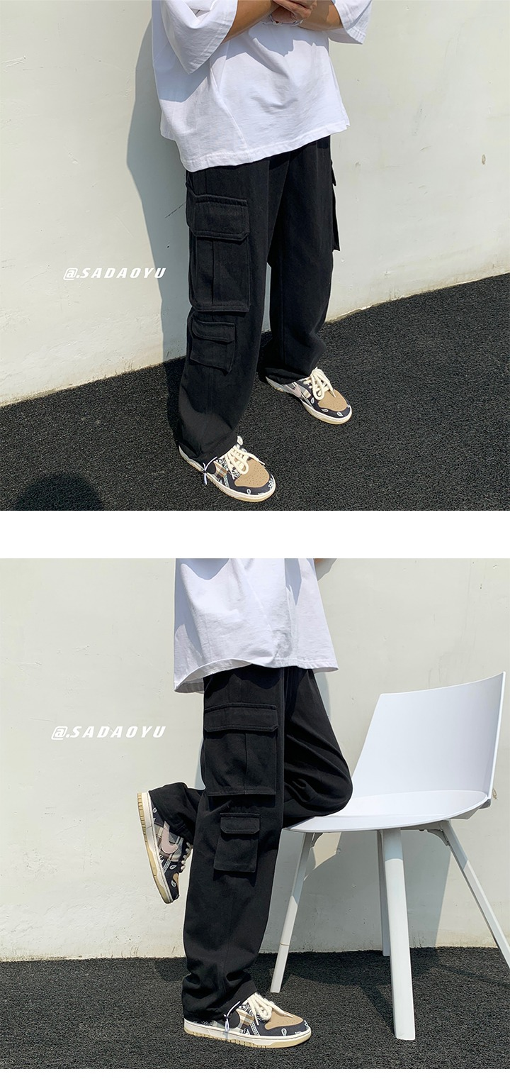 Herren Baumwolle Weiße Cargohose Lose Multi-Pocket Funktioneller Stil Elastische Lässige Arbeitshose Straßenhose Männlich_voghion.com