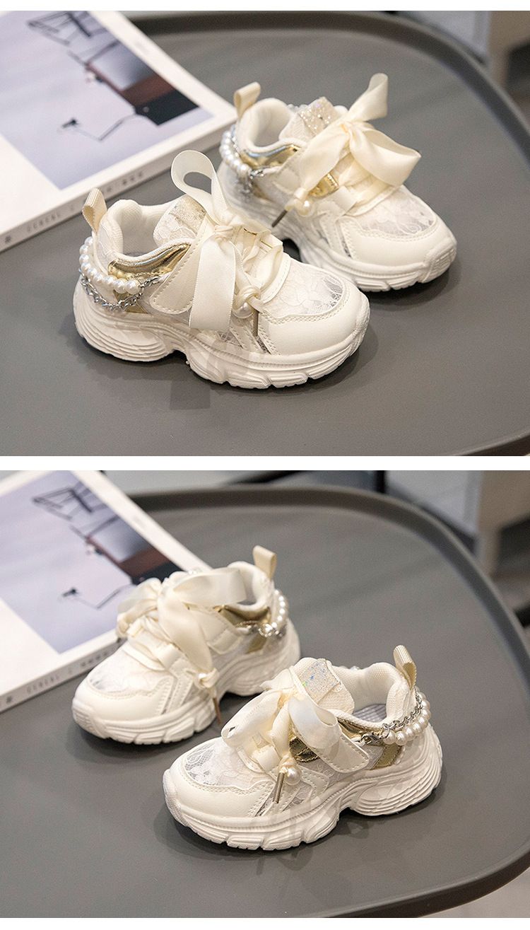 Chaussures de sport pour mère et enfant, en dentelle perlée, maille et chaîne, chaussures décontractées élégantes pour petite fille_voghion.com