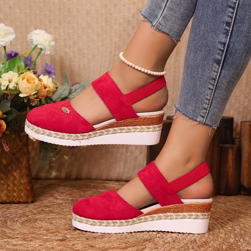 Women's Shoes large size open toe sandals with wedge heels and thick soles elastic slip on fashion sandals _voghion.com