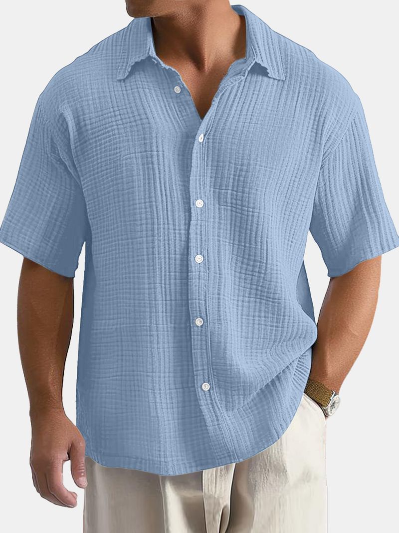 Abbigliamento maschile Camicia casual a maniche corte in cotone con risvolto a maniche lunghe da uomo Abbigliamento maschile_voghion.com