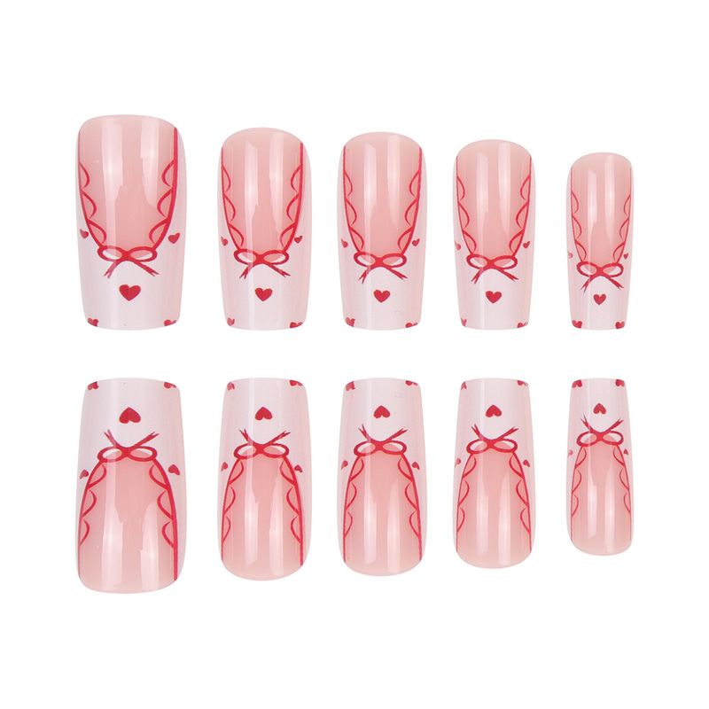 Eleganti unghie finte con fiocco alla francese – Unghie finte dolci e alla moda per le donne, unghie finte riutilizzabili con opzioni colla/gel_voghion.com