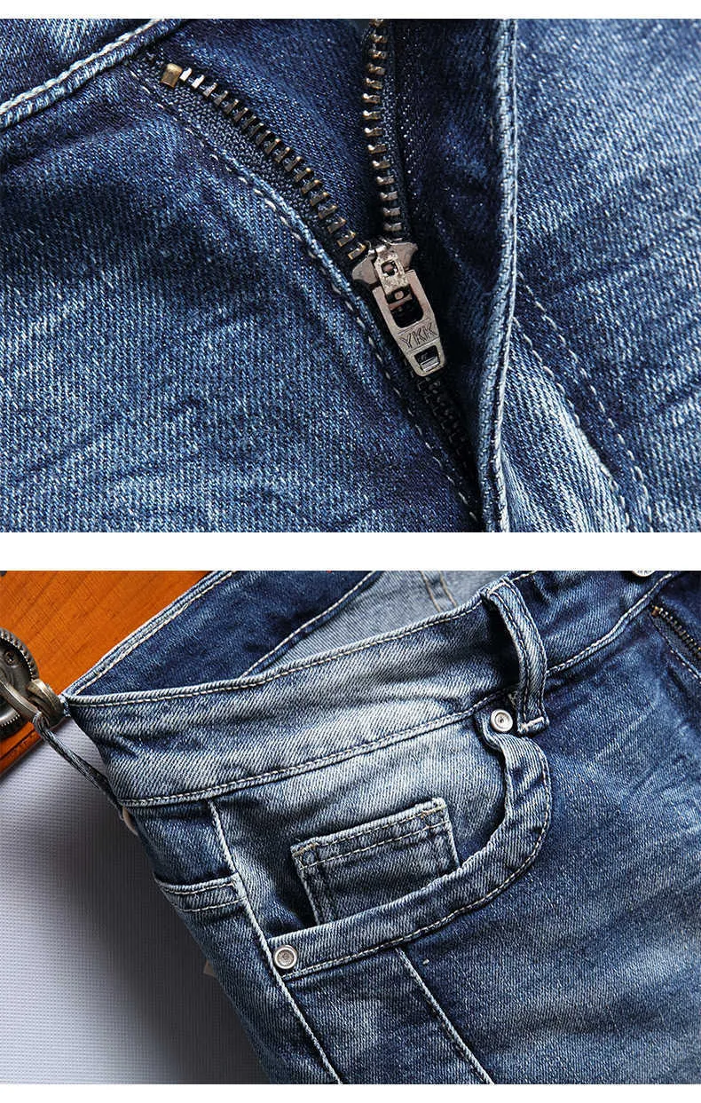 2022 Zomer Nieuwe Rechte Stretch Denim Shorts Voor Heren, Koreaanse Mode, Katoen, Streetwear, Slim-Fit Cropped Jeans, Met Panelen_voghion.com