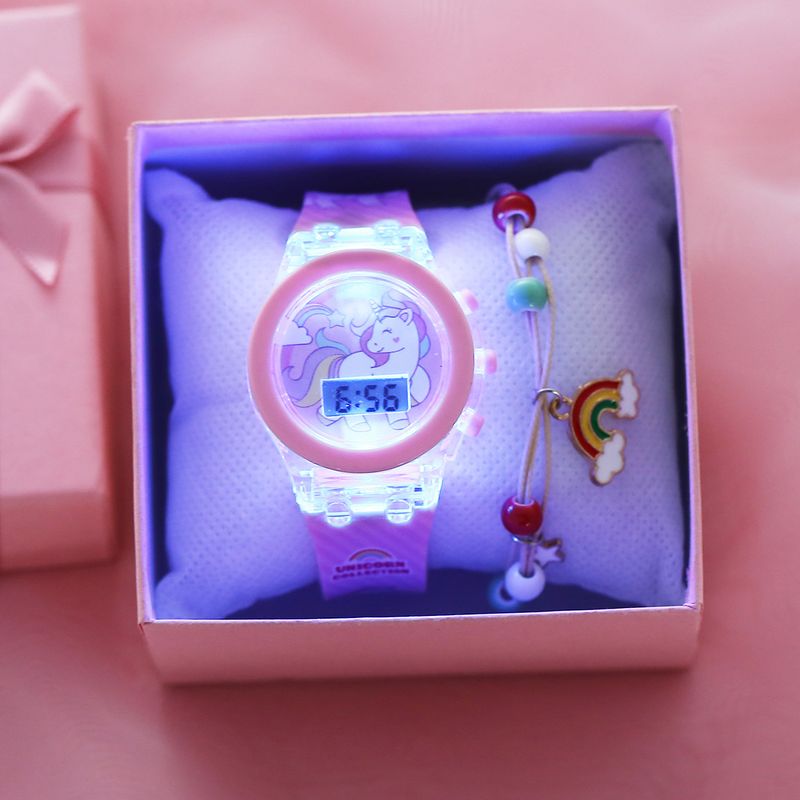 Orologi per bambini Orologio luminoso per bambini Unicorno Orologio elettronico luminoso in silicone con cinturino (2 pezzi/set)_voghion.com