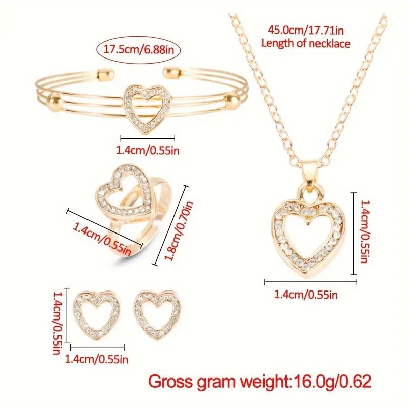 Set de 6 ceasuri de damă cu cuarț din oțel fără solzi și diamante + set de bijuterii cu inimă_voghion.com