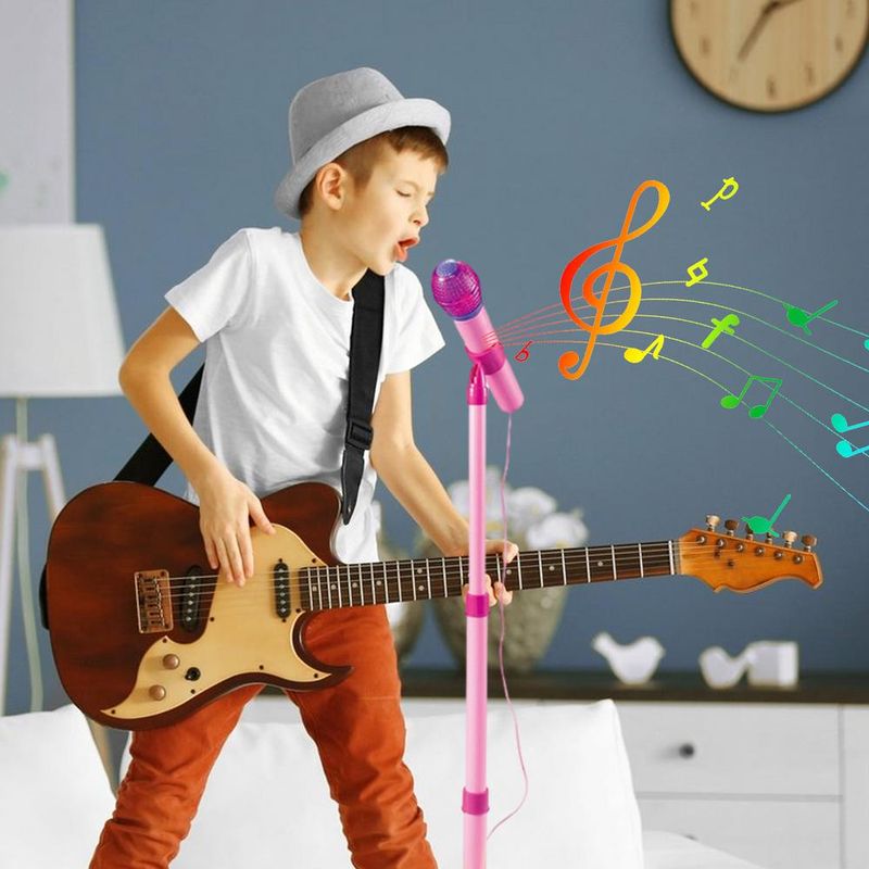 Ir vaikams karaoke reguliuojamas mikrofono stovas spalvingos LED lemputės muzikiniai žaislai gimtadienio dovanos_voghion.com