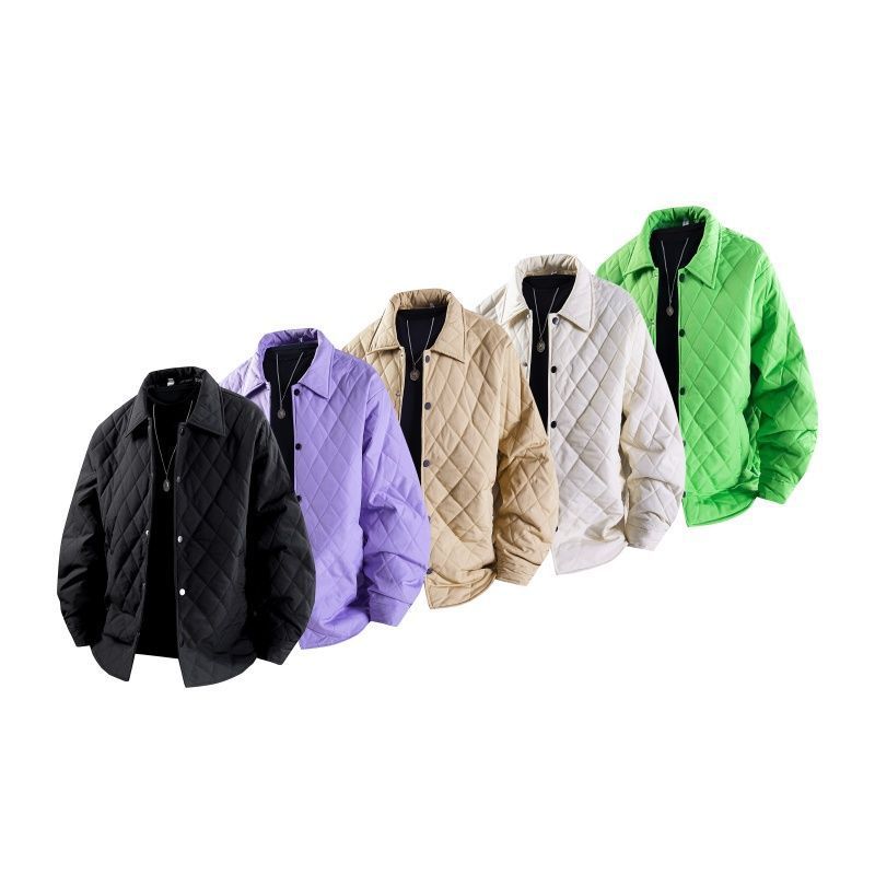 Herrenbekleidung Leichte Steppjacke für Herren mit Rautenmuster – Locker sitzender Freizeitmantel für Paare (Schwarz, Khaki, Beige, Grün, Lila)_voghion.com