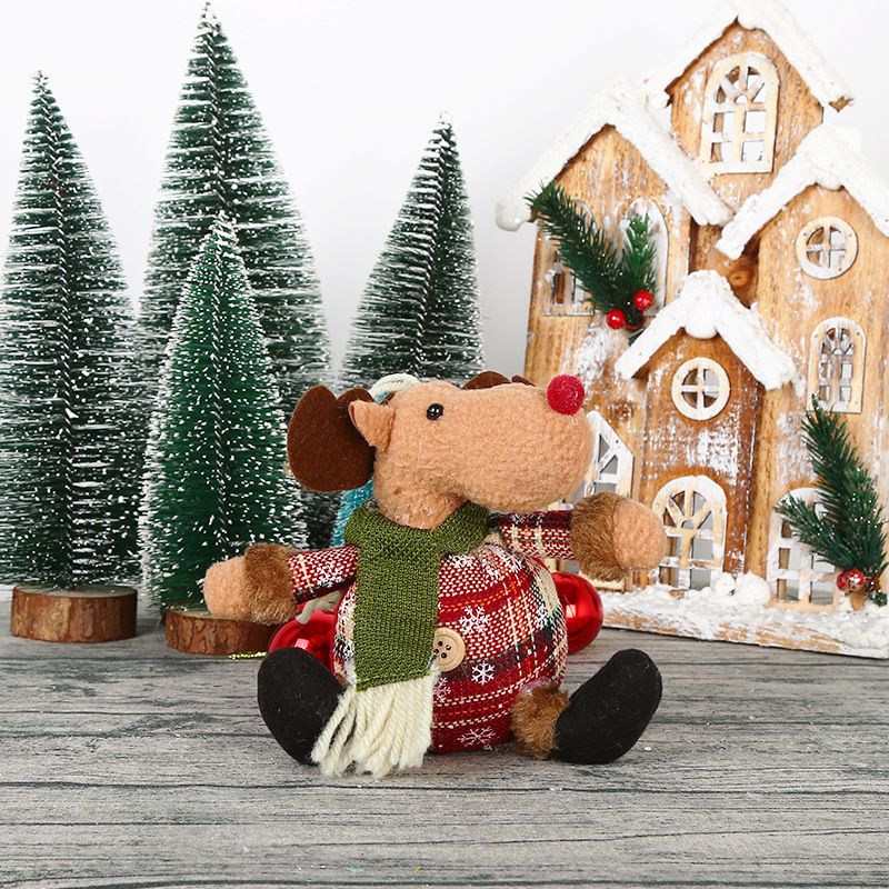 Snowman Deer Christmas Tree Checkered Cloth Button Doll Pendant Decoration Ornament_voghion.com