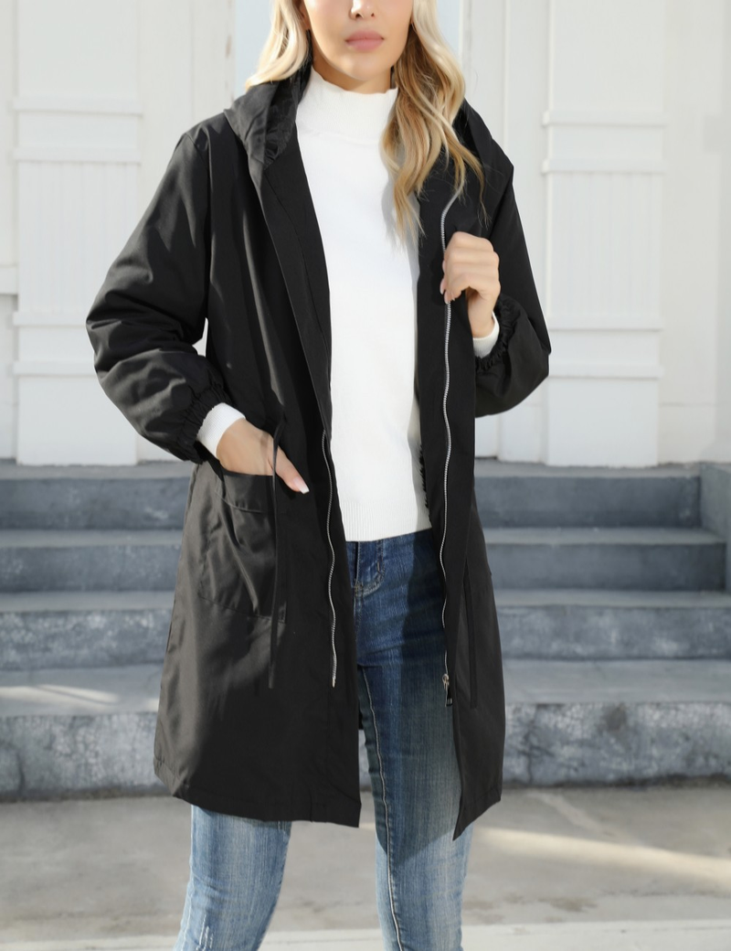 Women's cross-border large size women's hooded plus velvet windbreaker mid-length coat spring and autumn new style jacket for women_voghion.com