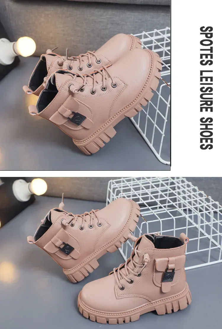 Bottes courtes en cuir PU antidérapantes pour filles et garçons, mode automne et hiver, pour enfants, Corée, automne, tout-petits_voghion.com