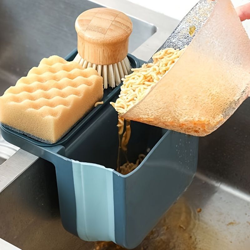 1pc Suction D Kitchen Trash Hanging Drain Sink Cup Telescopic Can; Multifunctional Shelf; Basket; Kitchen Sink Folding Foldable_voghion.com