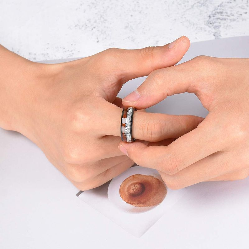 Modny prosty tytanowy stal nierdzewna dla mężczyzn i kobiet obrączka ślubna z wkładką z drewna koa pierścionki zaręczynowe biżuteria anillos mujer_voghion.com