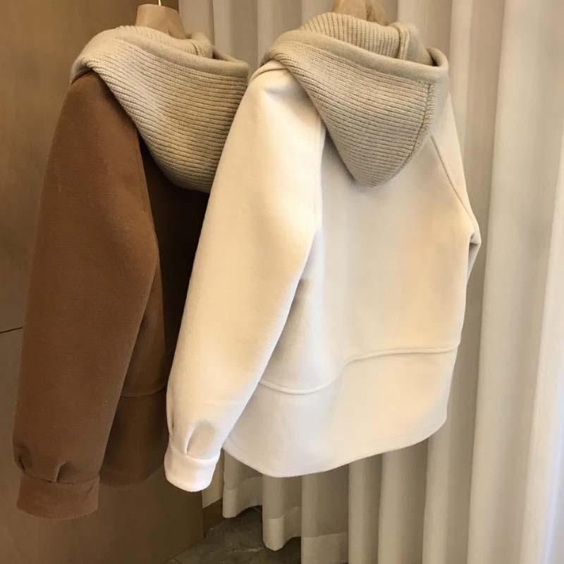 Nuevo abrigo de lana con forro polar de otoño e invierno para mujer, top grueso de dos piezas con capucha de punto de alta gama_voghion.com