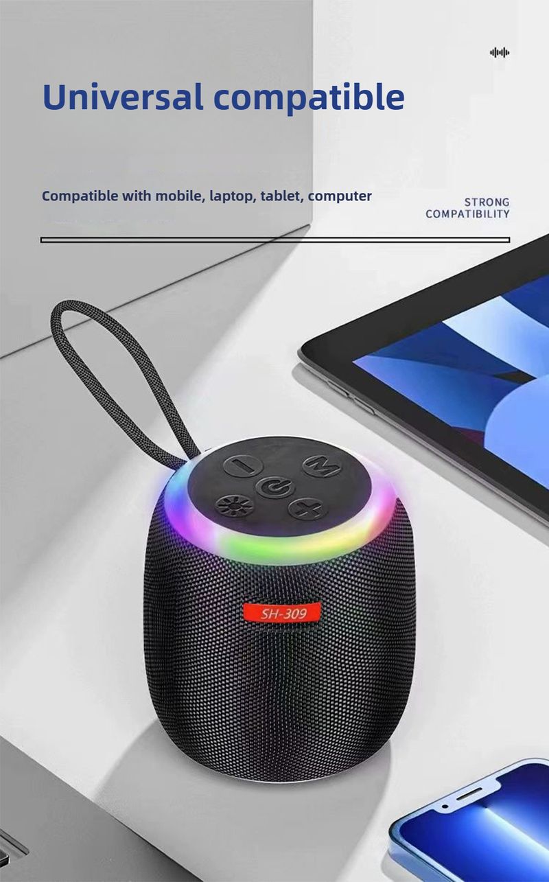 Głośnik Bluetooth SH309 z tkaniny, kolorowe oświetlenie, mała bateria, nowy dźwięk, jazda na świeżym powietrzu, sport_voghion.com