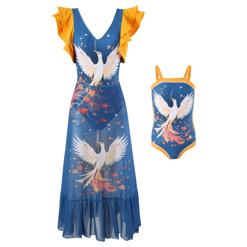 Maillot de bain familial Flash, une pièce, style familial, jupe en gaze, style ins_voghion.com