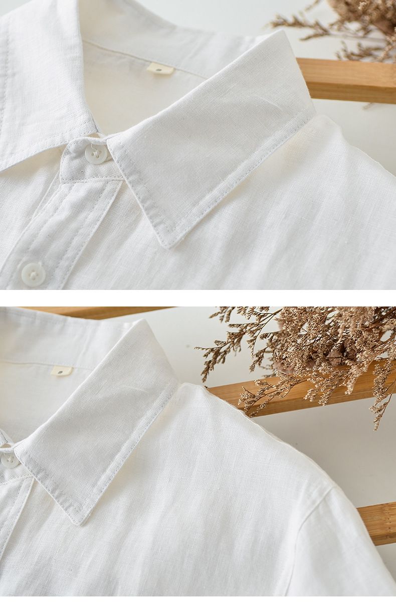 Abbigliamento maschile Lino estivo Abbigliamento maschile Camicia in lino con tasca applicata e risvolto Manica corta Semplice e comoda Camicia in lino fresco F012_voghion.com
