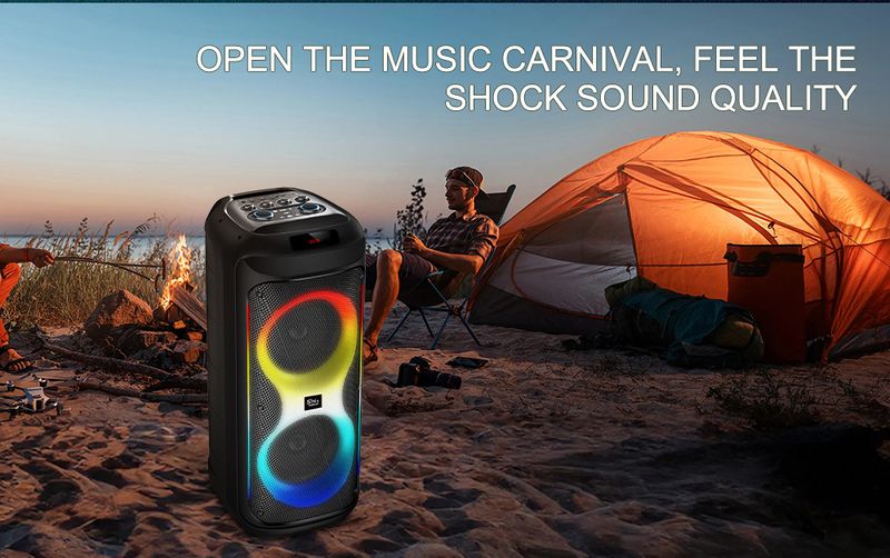 Sing-e ZQS8247 rūpnīcas eksporta lieljaudas Bluetooth skaļrunis dubultā 8 collu 120 W āra audio LED gaisma_voghion.com