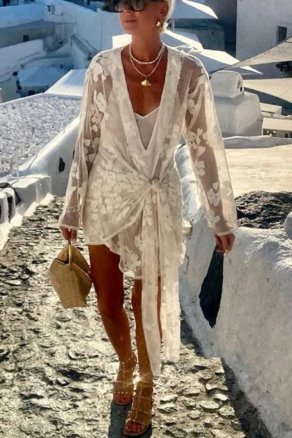Abbigliamento da donna Abito da spiaggia per vacanze estive Camicetta da donna Camicia in pizzo_voghion.com