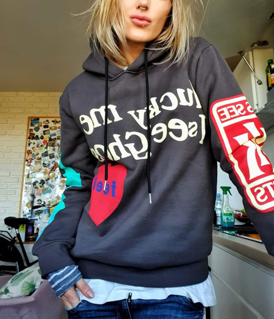 Graffiti Letter Foam Plus Samt Kanye Sweatshirts Herren Übergroßes Fleece Stranger Things Kapuzenpullover Unisex Pullover Hoody_voghion.com
