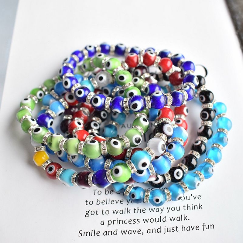 Perline distanziatrici in vetro da 8 mm con strass, braccialetto elastico fai da te con filo di perline e motivo "occhio del diavolo"_voghion.com