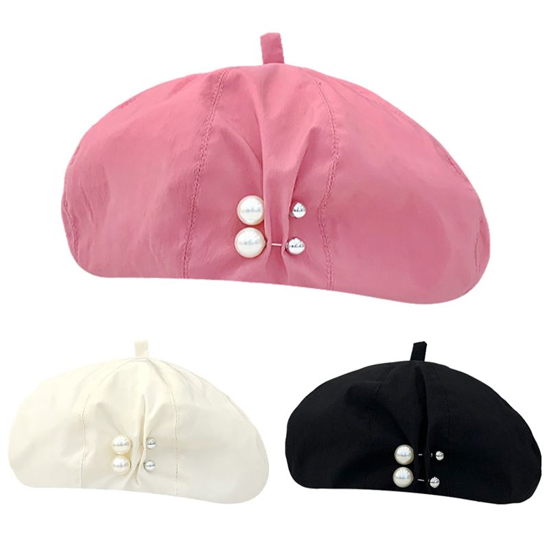 New Arrivals Pearl Berets for Women Girls Thin Cotton Solid Color Octagonal Hat Korean Fashion Versatile Painter Ladies Grace Newsboy_voghion.com