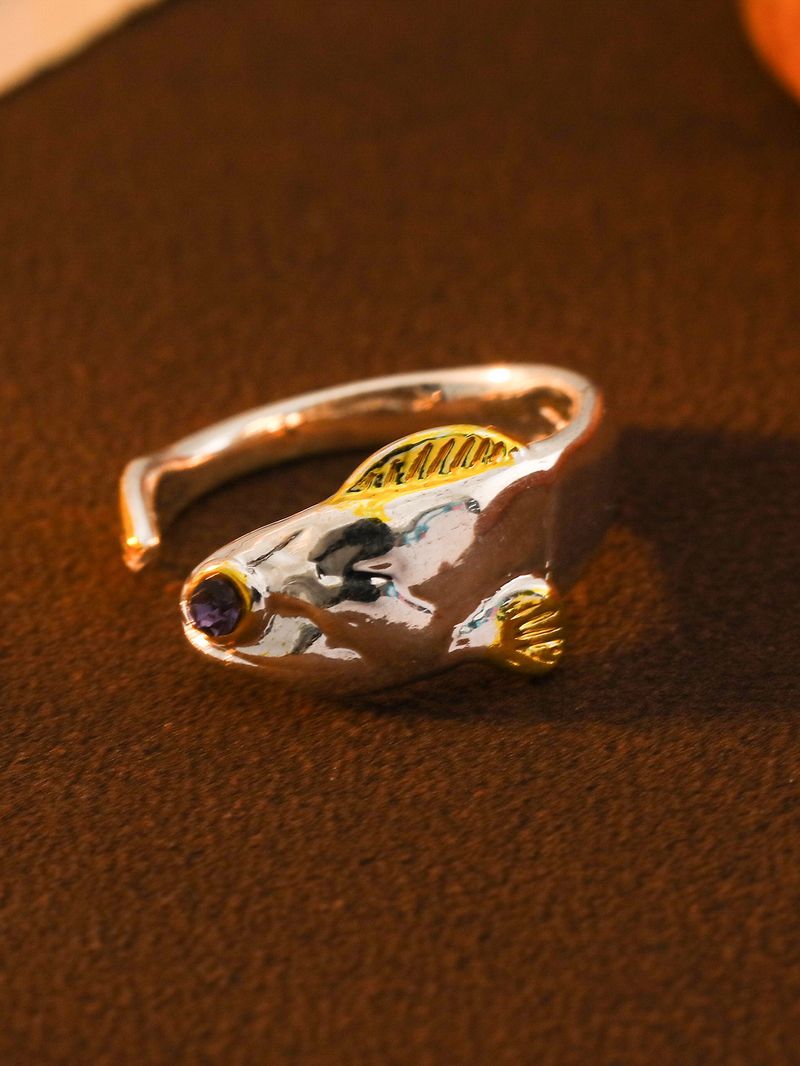 Anello aperto regolabile con testa di animale, occhio di demone, personalità bicolore, audace e divertente, stile punk_voghion.com