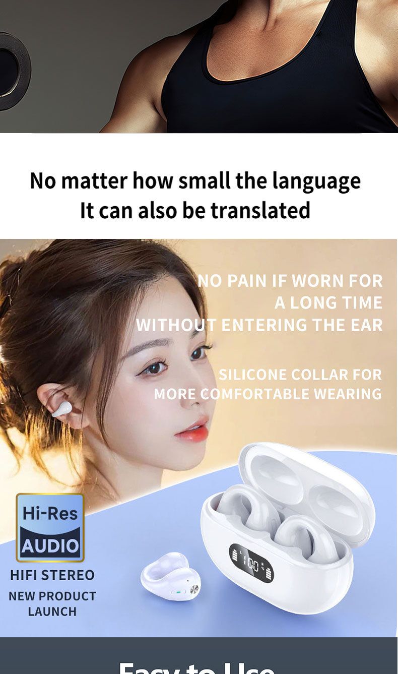 Translator New Ear Hanging Bluetooth Translation Headset Multi Language Translation Learning Travel Translator_voghion.com