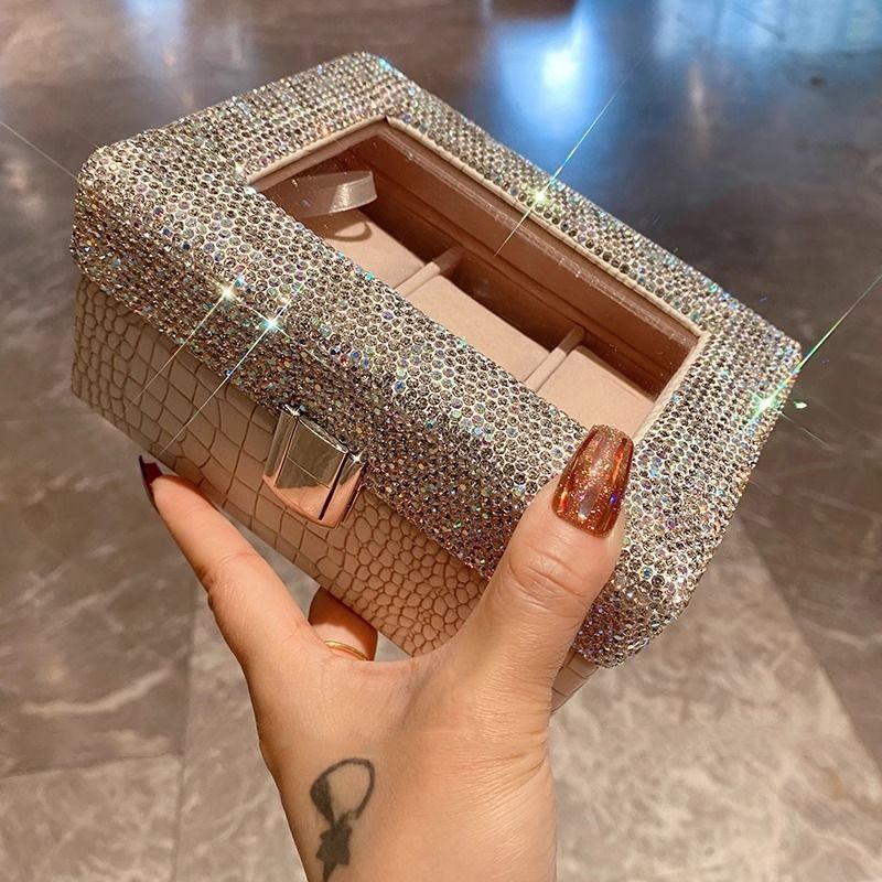 3-Slot Metal Watch Storage Box With Diamond Accents – Sleek Japanese-Style Organizer For Car & Home – Compact 18L Capacity_voghion.com