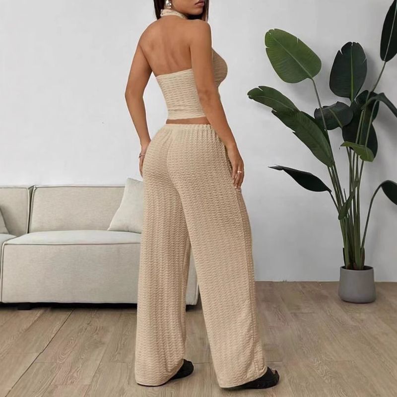 Women's Clothing 2025 Summer Strapless Backless Sexy Top Elastic Waist Comfortable Long Pants Set_voghion.com