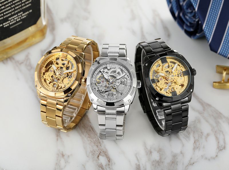 Reloj mecánico automático para hombre con esqueleto, correa de acero, informal._voghion.com