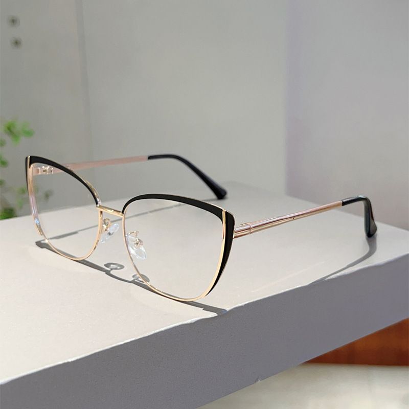 Nuovi occhiali anti luce blu con molla in metallo e montatura a occhio di gatto, semplici e versatili, lenti piatte senza gradi_voghion.com