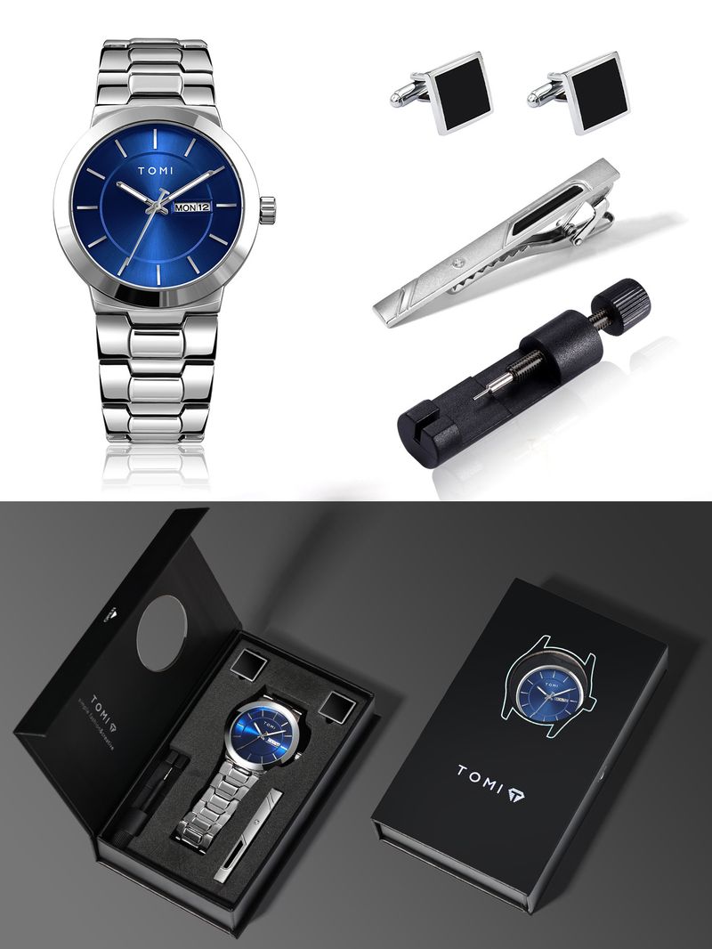 New Waterproof Calendar Non-Mechanical Brooch Gift Box Set Watch Men_voghion.com