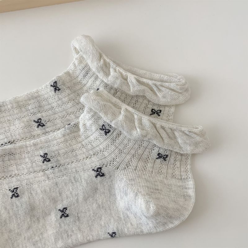 Calzini corti estivi da donna a forma di barca, traspiranti, assorbenti del sudore, con fiocco in pizzo, grigi_voghion.com