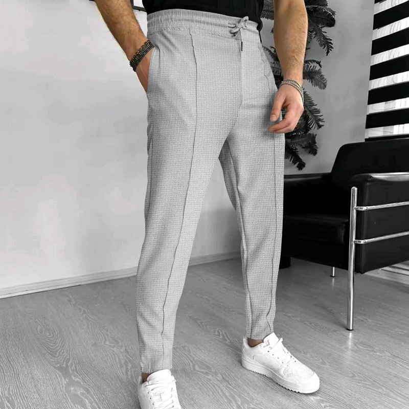 2023 Summer New Men's Waffle Drawstring Sports Casual Pants_voghion.com