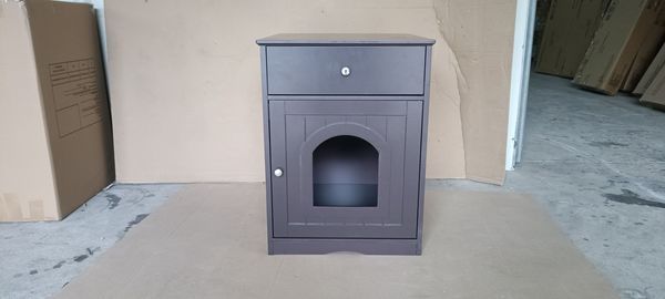 Wooden Pet House Cat Litter Box Enclosure With Drawer, Side Table, Indoor Pet Crate, Cat Home Nightstand (Brown)_voghion.com