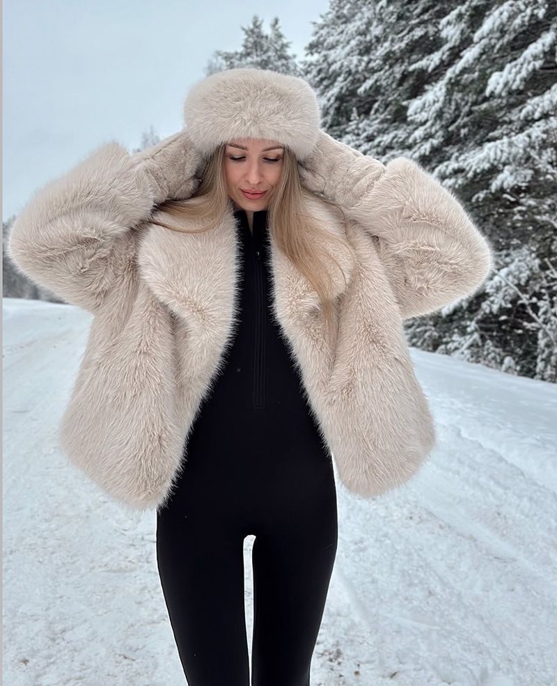 Luxuriöser Kunstfuchspelzmantel, modische Winterjacke für Damen mit übergroßem Revers – weicher und flauschiger Kunstpelzmantel, eleganter Pendlerstil, Beige_voghion.com
