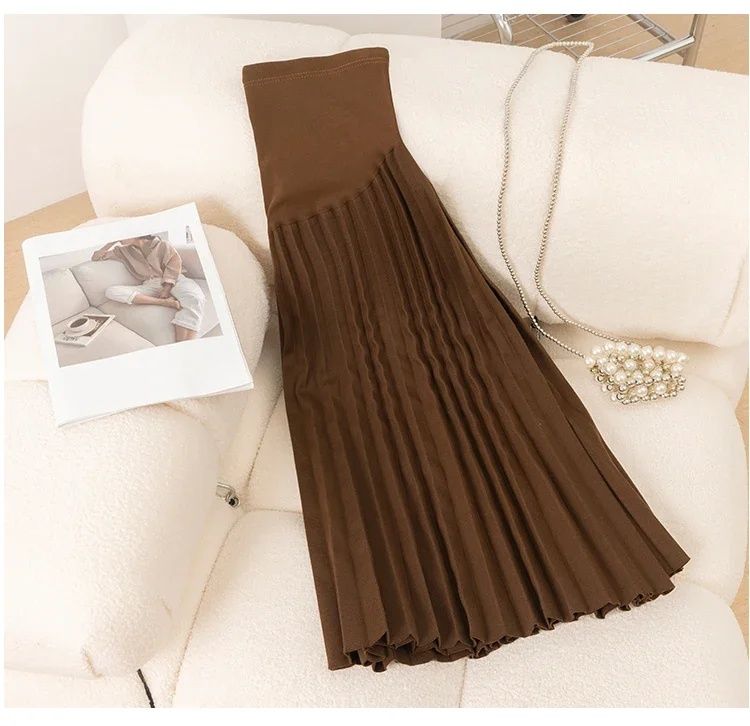 8358 # Autunno Inverno Moda Gonne premaman a pieghe Vita elastica Pancia Una linea di abiti casual per le donne incinte_voghion.com