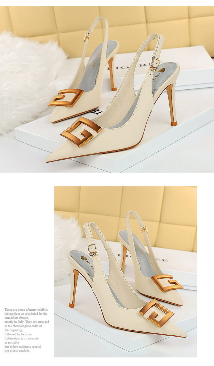 1932-8 Sexy Nightclub Slim Super High Heels, Shallow Toe, Pointed Back Strap, Hollow Metal Buckle Single Shoes_voghion.com