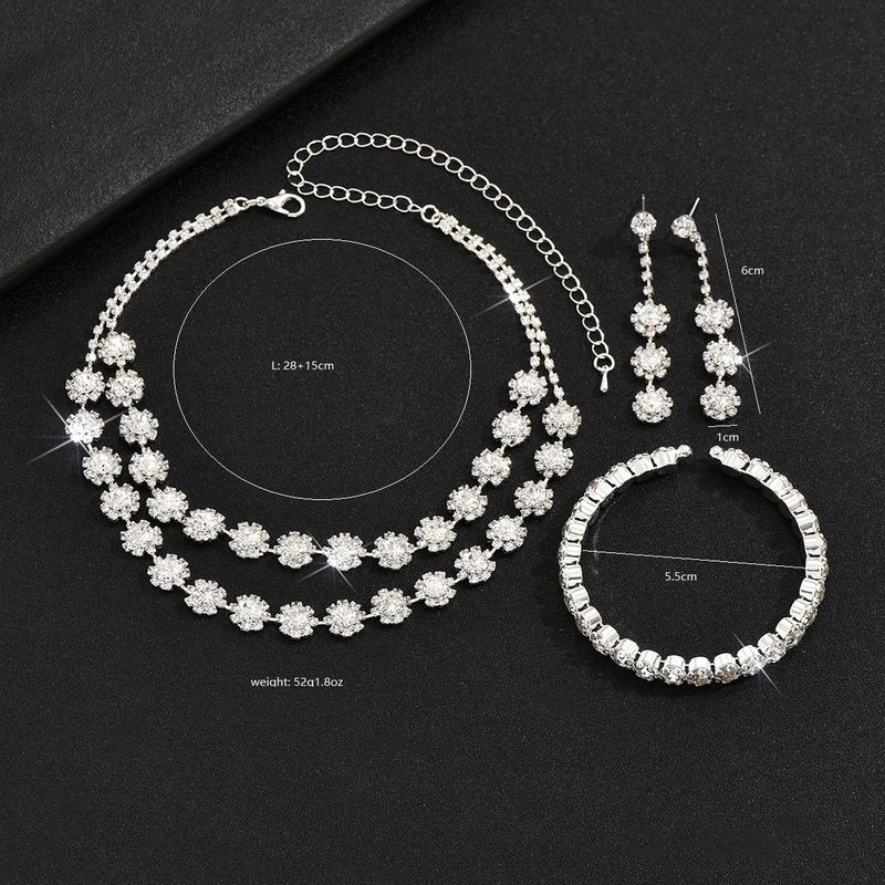 2024 Nuovi ed eleganti gioielli da sposa con collana, orecchini e bracciale in strass a doppio strato di girasole_voghion.com