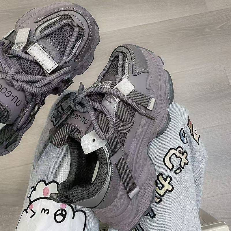Dad Sneakers Thick Sole Height Increasing Korean Trendy Women's 2025 Spring Autumn Versatile Ins Style Non-Slip Casual_voghion.com
