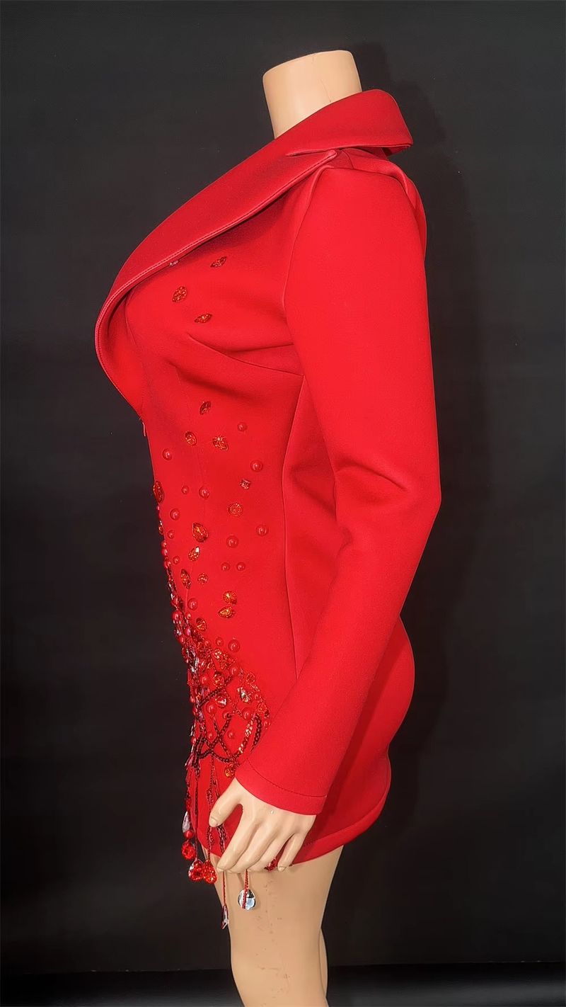 Elegante abito da ballo con frange di strass – Abito da sera e da spettacolo (S/M/L/XL, nero/rosso)_voghion.com