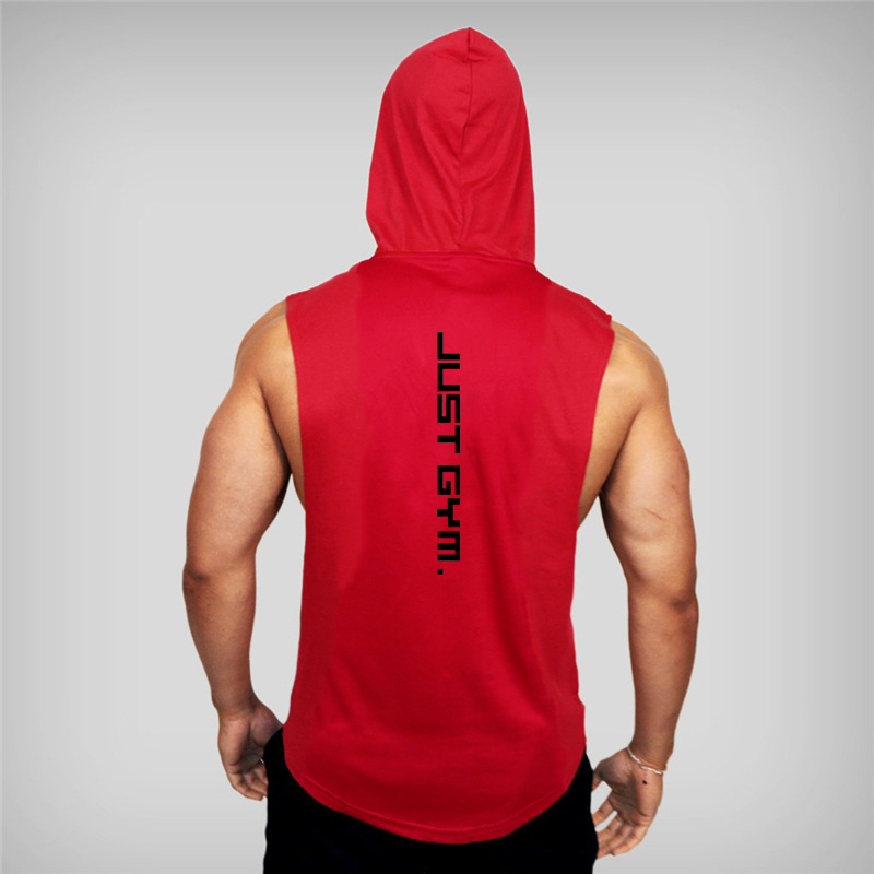 Muscle men's fitness cotton printed camisole hooded sports vest loose hurdle training sleeveless top_voghion.com