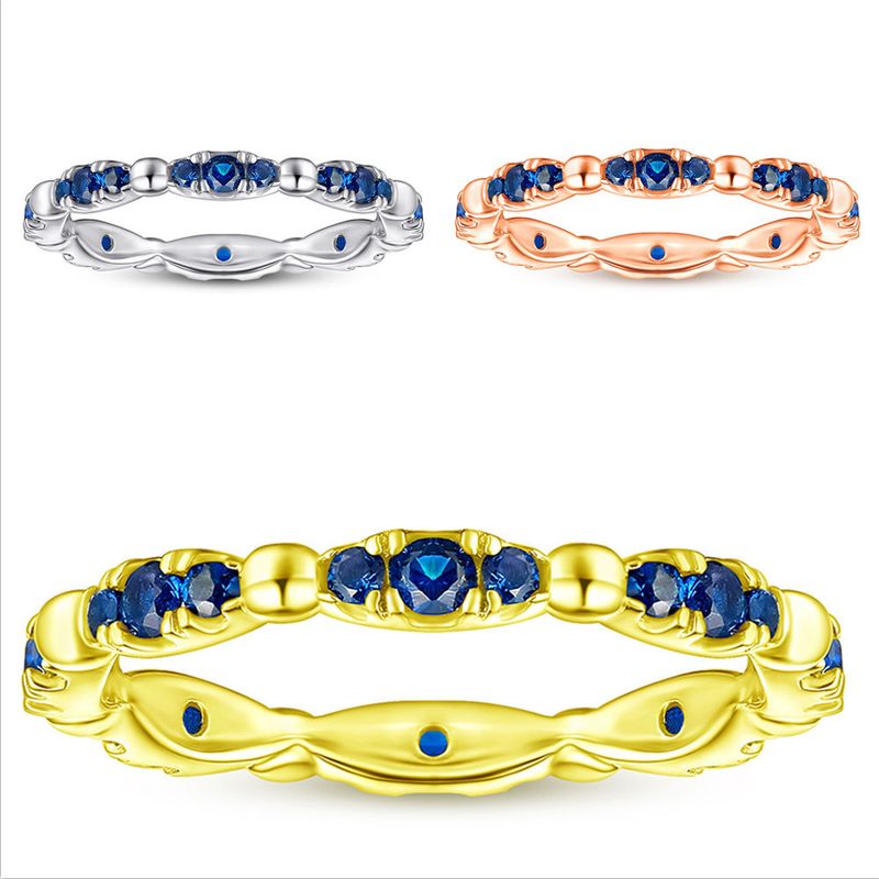 Anello con zircone blu e diamanti - Anello in argento 925 stile acquamarina (montatura completa di diamanti)_voghion.com