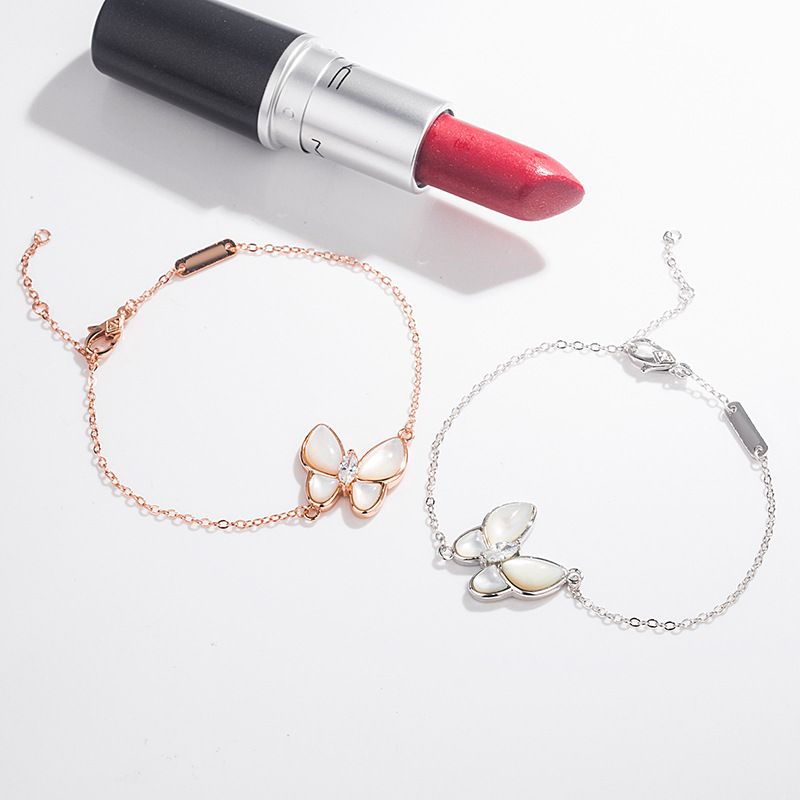 S Pure Silver Butterfly White Mother-of-Pearl Bracelet Original Clasp Light Luxury Elegant Natural Shell Simple_voghion.com