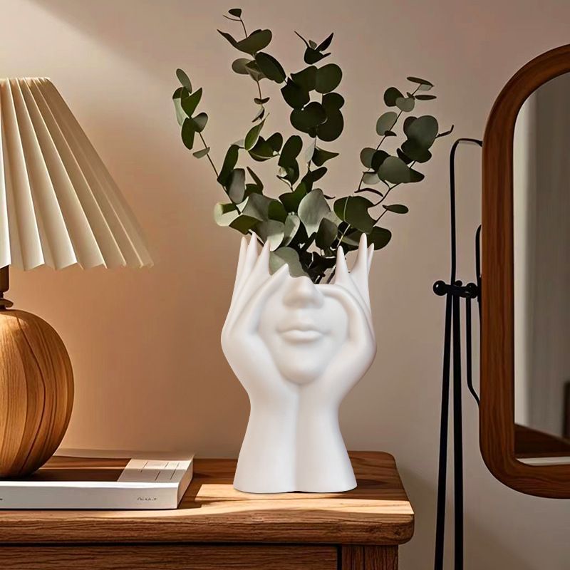Vaso creativo nordico a forma di viso umano, ornamento per soggiorno, composizione floreale, semplice mobile TV per ingresso, casa_voghion.com