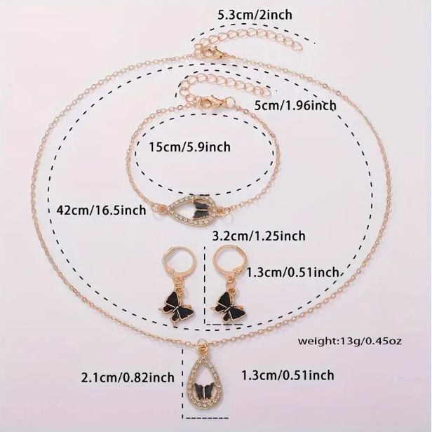 Collana con farfalla, bracciale, orecchini, personalizzati, multicolore, abbinabili, con gocce di petrolio e diamanti, nuova moda classica estiva_voghion.com